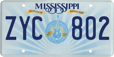 MS license plate ZYC802