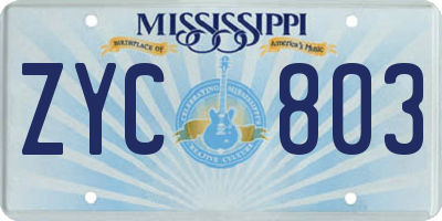 MS license plate ZYC803