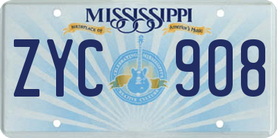 MS license plate ZYC908