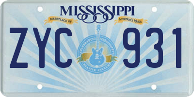 MS license plate ZYC931