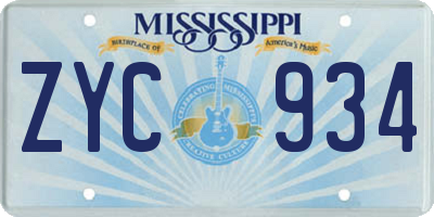 MS license plate ZYC934