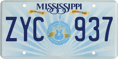MS license plate ZYC937