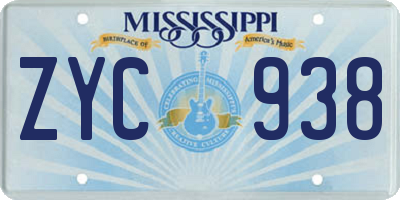 MS license plate ZYC938