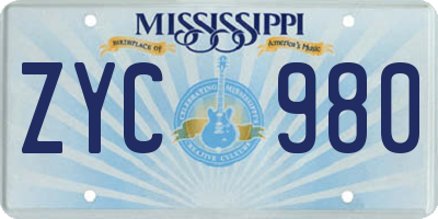 MS license plate ZYC980