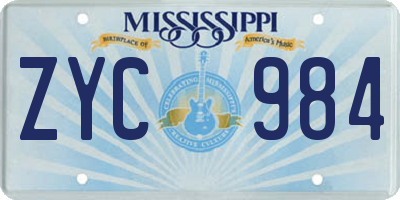MS license plate ZYC984