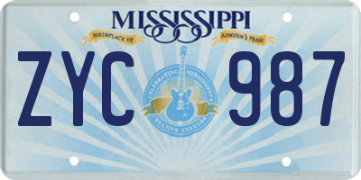 MS license plate ZYC987