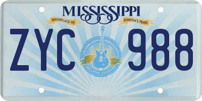 MS license plate ZYC988
