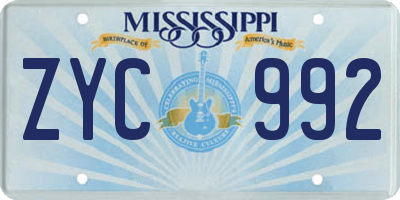 MS license plate ZYC992