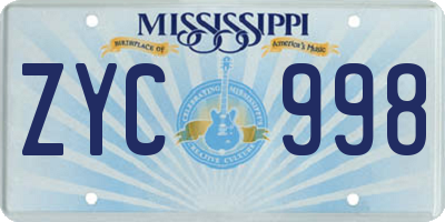 MS license plate ZYC998