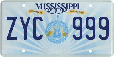 MS license plate ZYC999