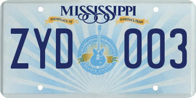 MS license plate ZYD003
