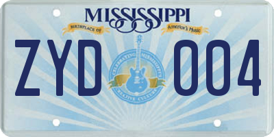 MS license plate ZYD004