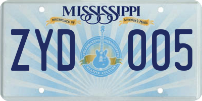 MS license plate ZYD005