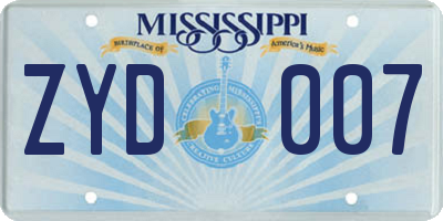 MS license plate ZYD007