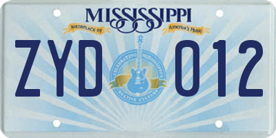 MS license plate ZYD012