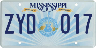 MS license plate ZYD017