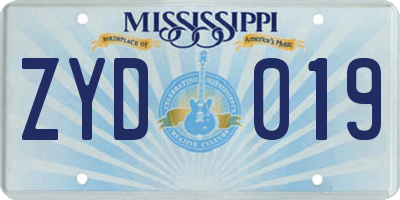 MS license plate ZYD019