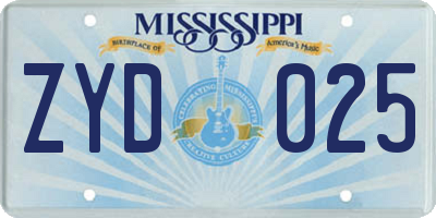 MS license plate ZYD025