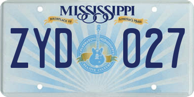 MS license plate ZYD027