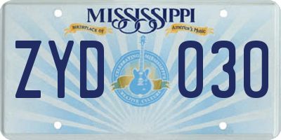 MS license plate ZYD030
