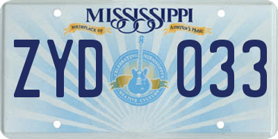 MS license plate ZYD033