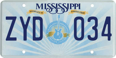 MS license plate ZYD034