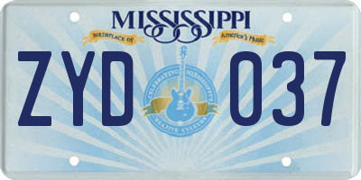 MS license plate ZYD037