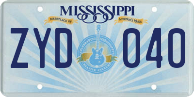 MS license plate ZYD040