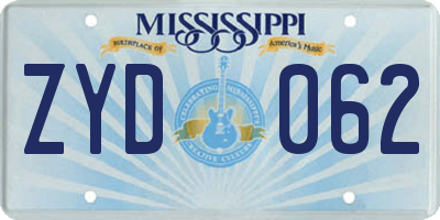 MS license plate ZYD062