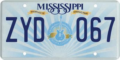 MS license plate ZYD067