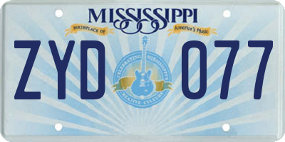MS license plate ZYD077