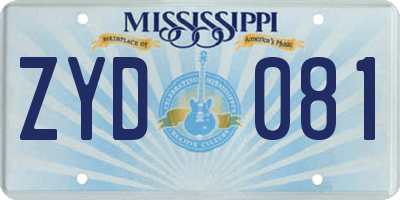 MS license plate ZYD081