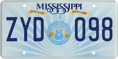 MS license plate ZYD098