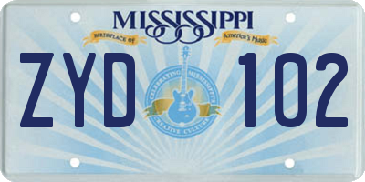 MS license plate ZYD102
