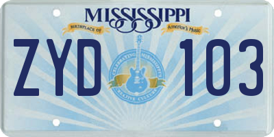 MS license plate ZYD103
