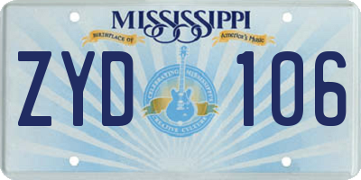 MS license plate ZYD106