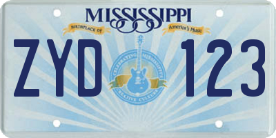 MS license plate ZYD123