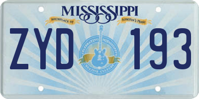 MS license plate ZYD193