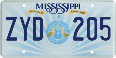 MS license plate ZYD205