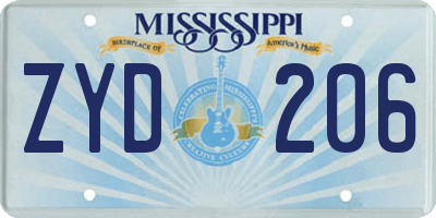 MS license plate ZYD206