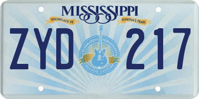 MS license plate ZYD217