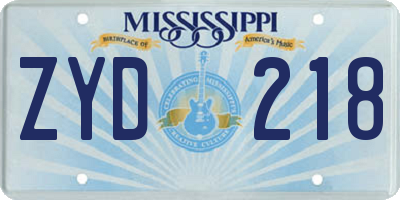 MS license plate ZYD218