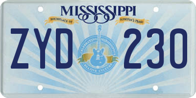 MS license plate ZYD230
