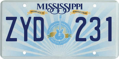 MS license plate ZYD231