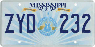 MS license plate ZYD232