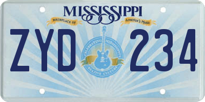 MS license plate ZYD234