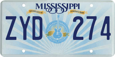 MS license plate ZYD274
