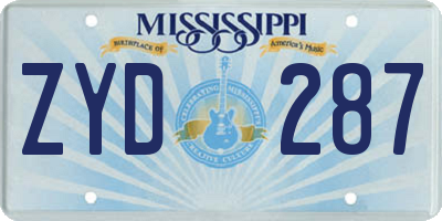 MS license plate ZYD287