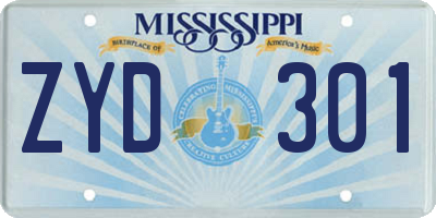 MS license plate ZYD301