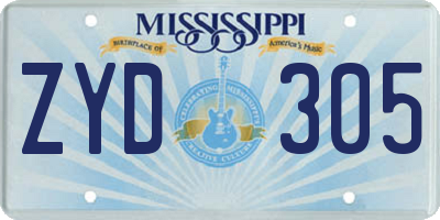 MS license plate ZYD305
